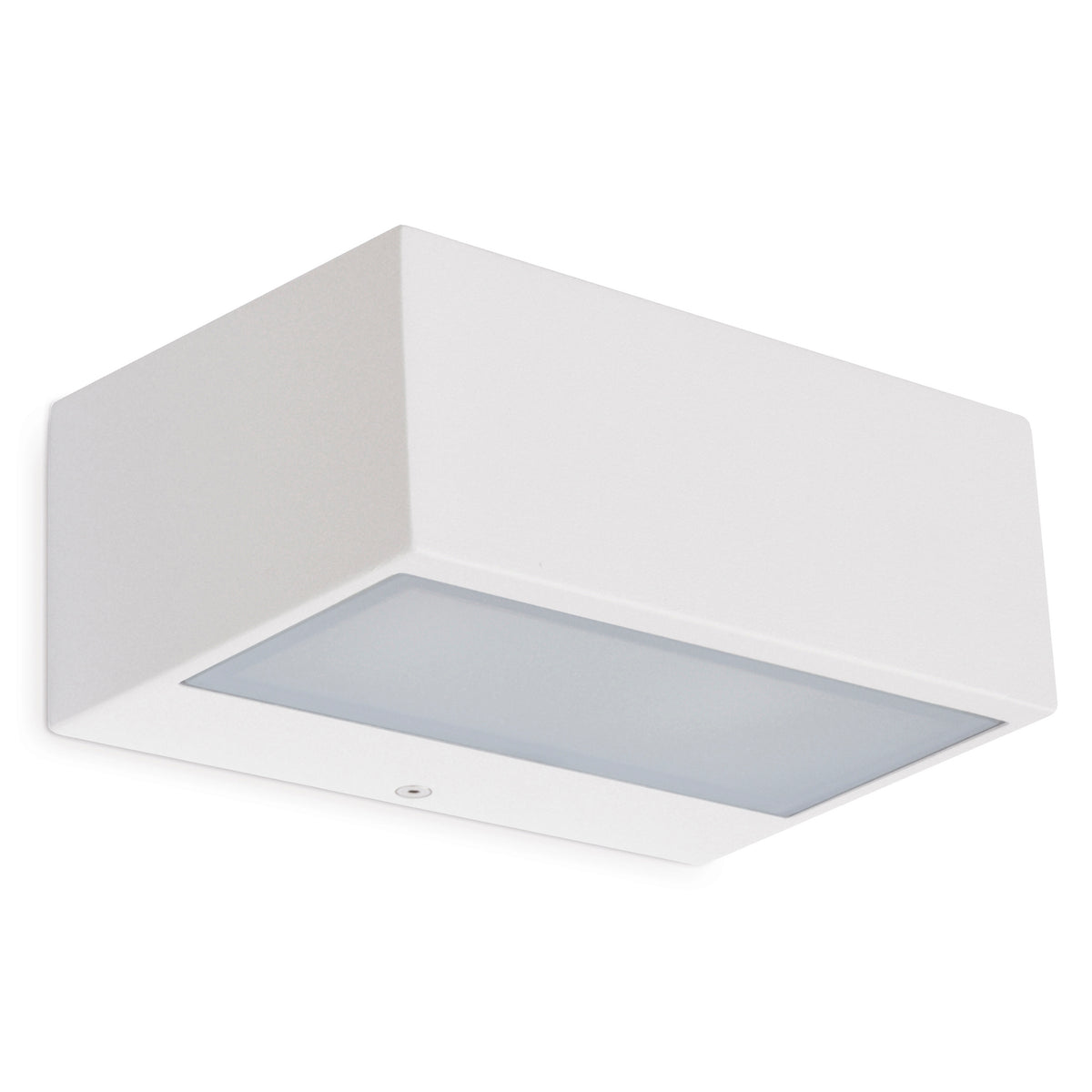 Luminaire mural blanc rectangulaire up-down, diffuseur opalin, vue de trois quarts