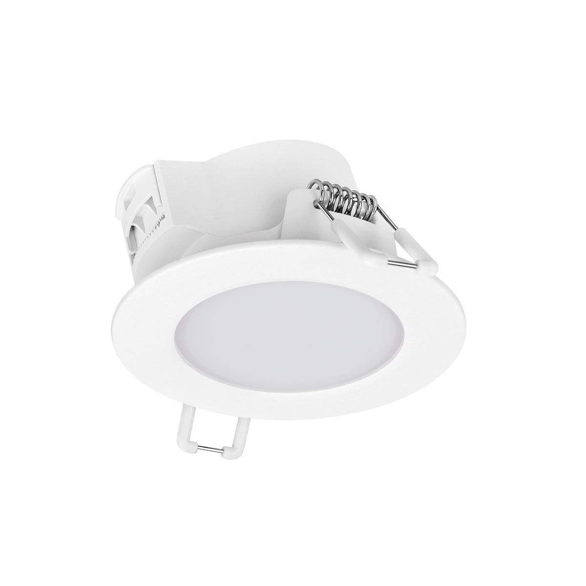 Spot encastrable blanc présenté de trois quarts sur fond neutre