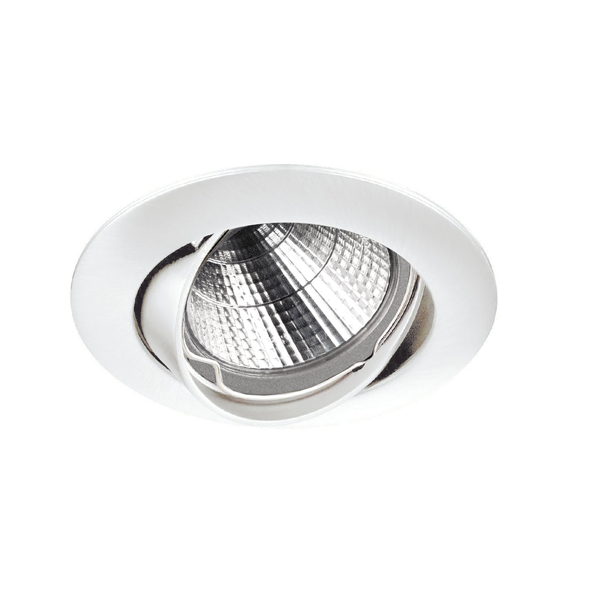Spot encastrable orientable blanc vu de face avec sa lentille striée