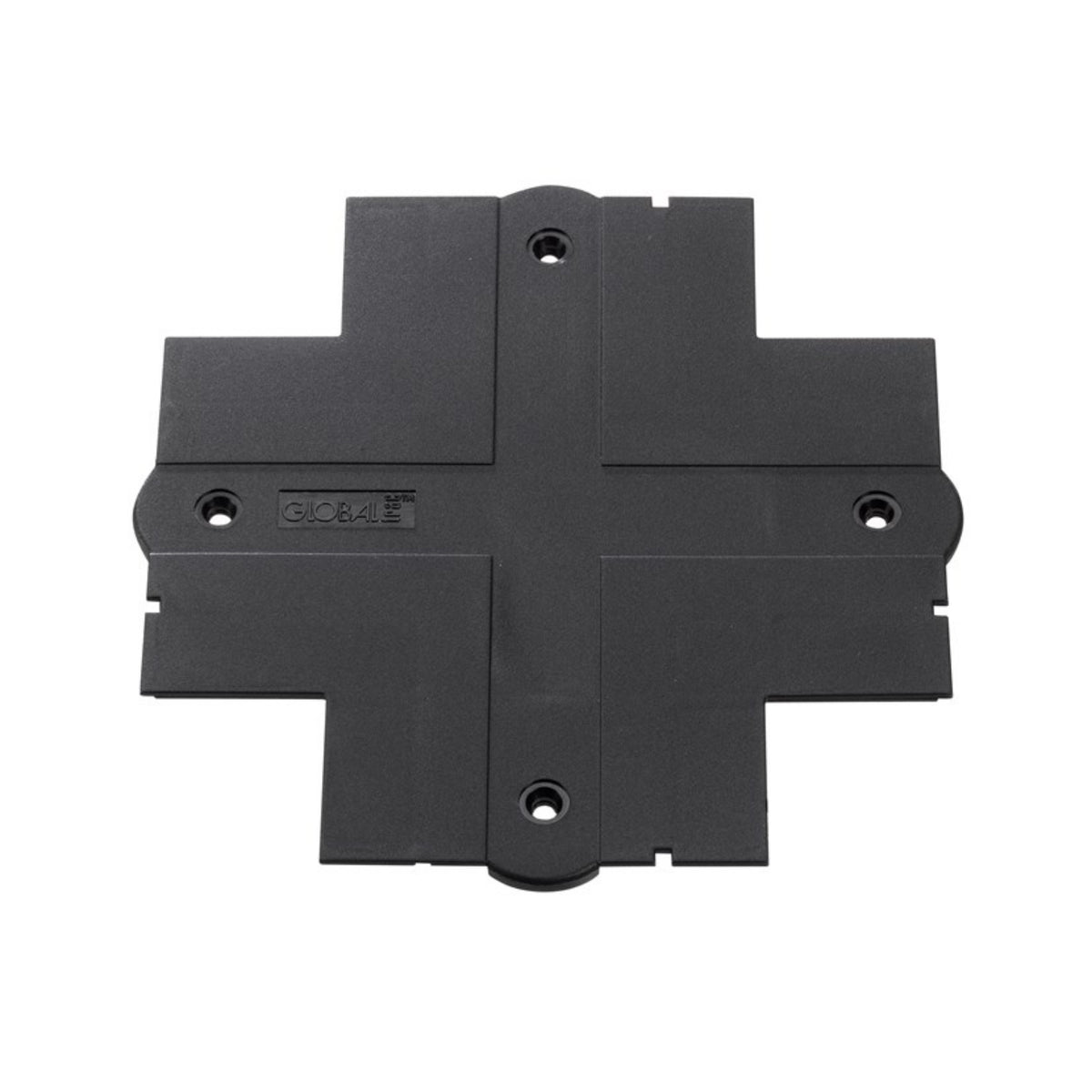 Embout noir pour rail triphasé présenté à plat, face supérieure lisse et trous apparents