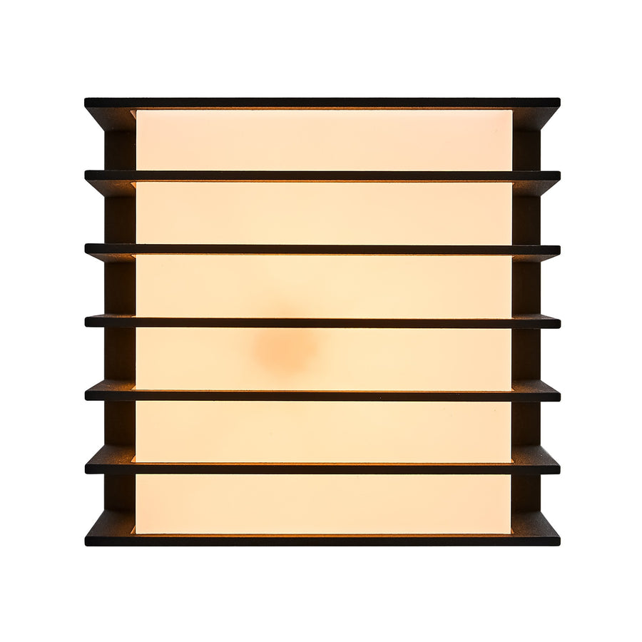Élévation frontale centrée sur la grille horizontale et le halo lumineux du diffuseur