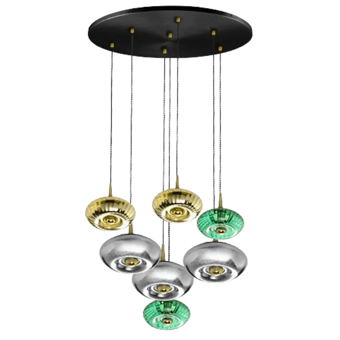 Rosace Grace 07 – Rosace 7 lumières en verre soufflé, style contemporain et structuré
