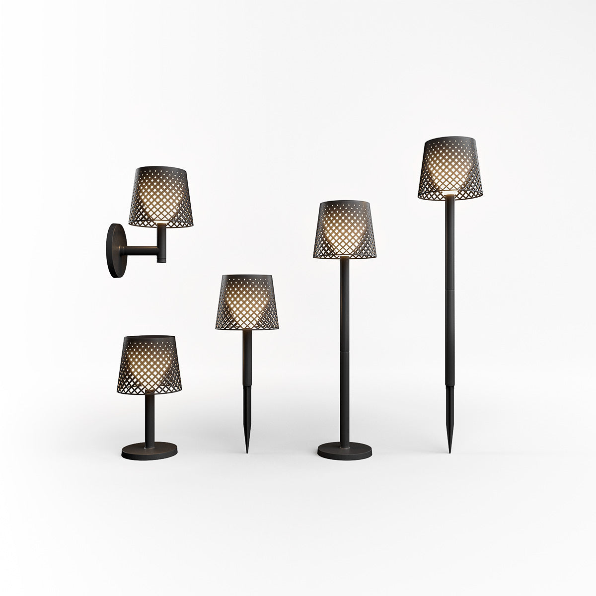 Vue studio des cinq configurations possibles du luminaire solaire