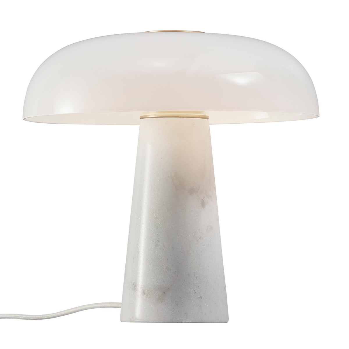Version à pied en marbre blanc, abat-jour en verre opalin, gros plan de face