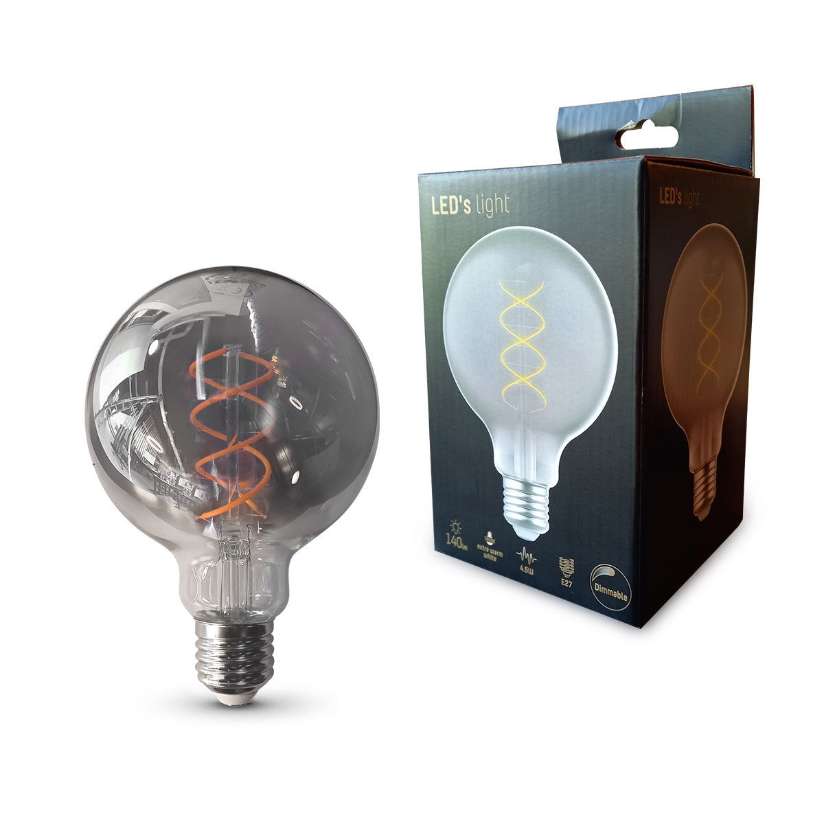 Dimmable smoked bulb with E27 base 140 lumens 1800 Kelvins 4.5 watts