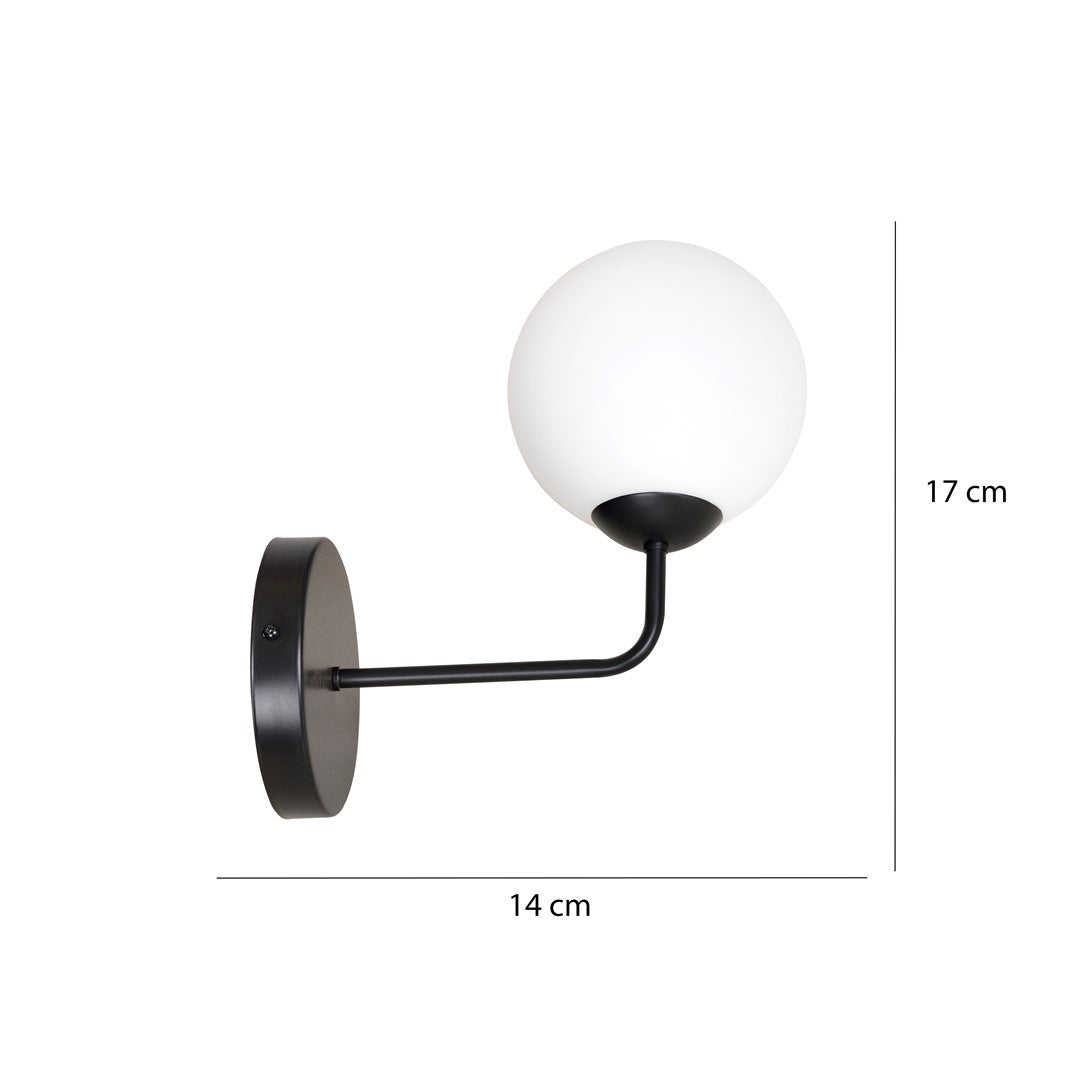 Schéma coté du luminaire en version noire, hauteur 17 cm et largeur 14 cm