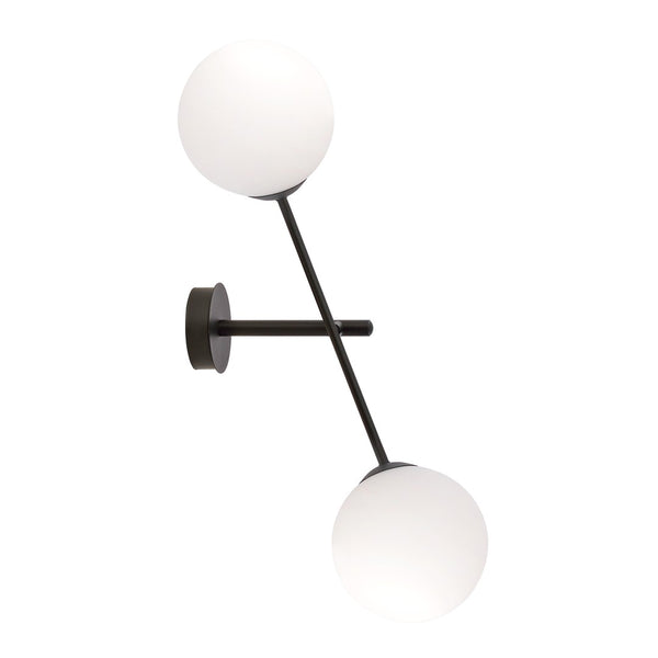 Linear 2-light wall sconce, black, opal glass