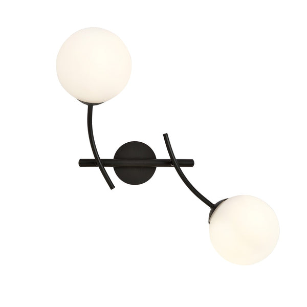 Hunter black wall lamp, opal glass