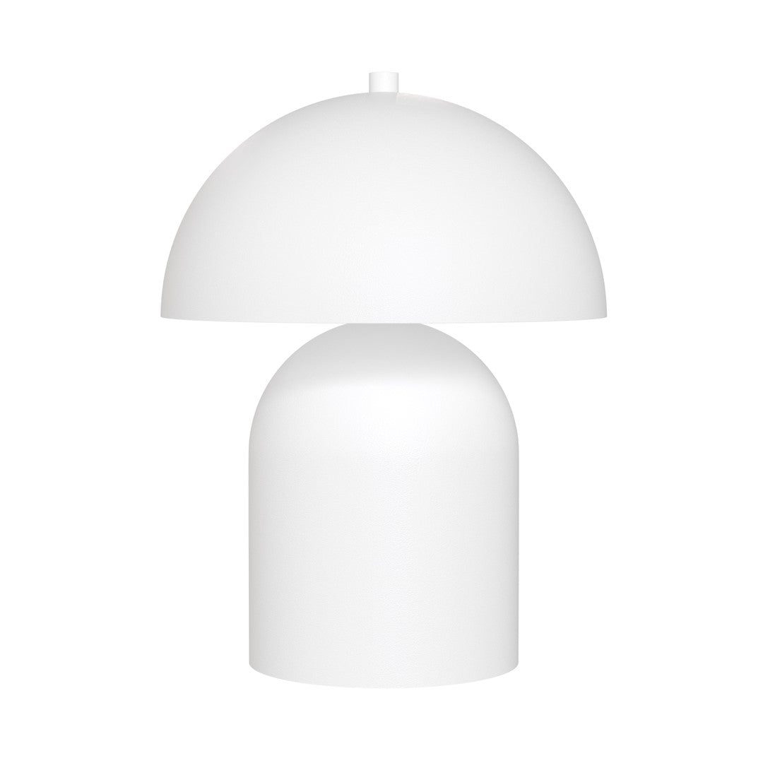 Vue de face du luminaire blanc, silhouette de champignon avec abat-jour arrondi