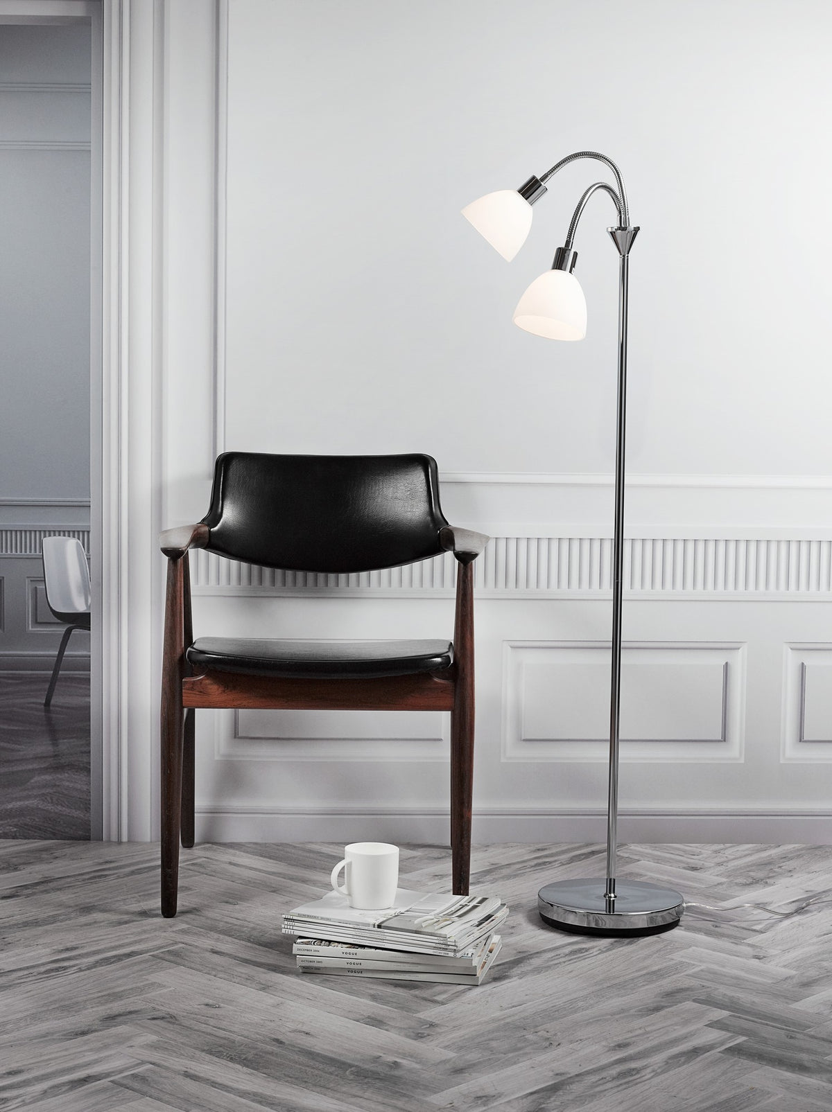 Lampadaire Ray Double chromé, verre