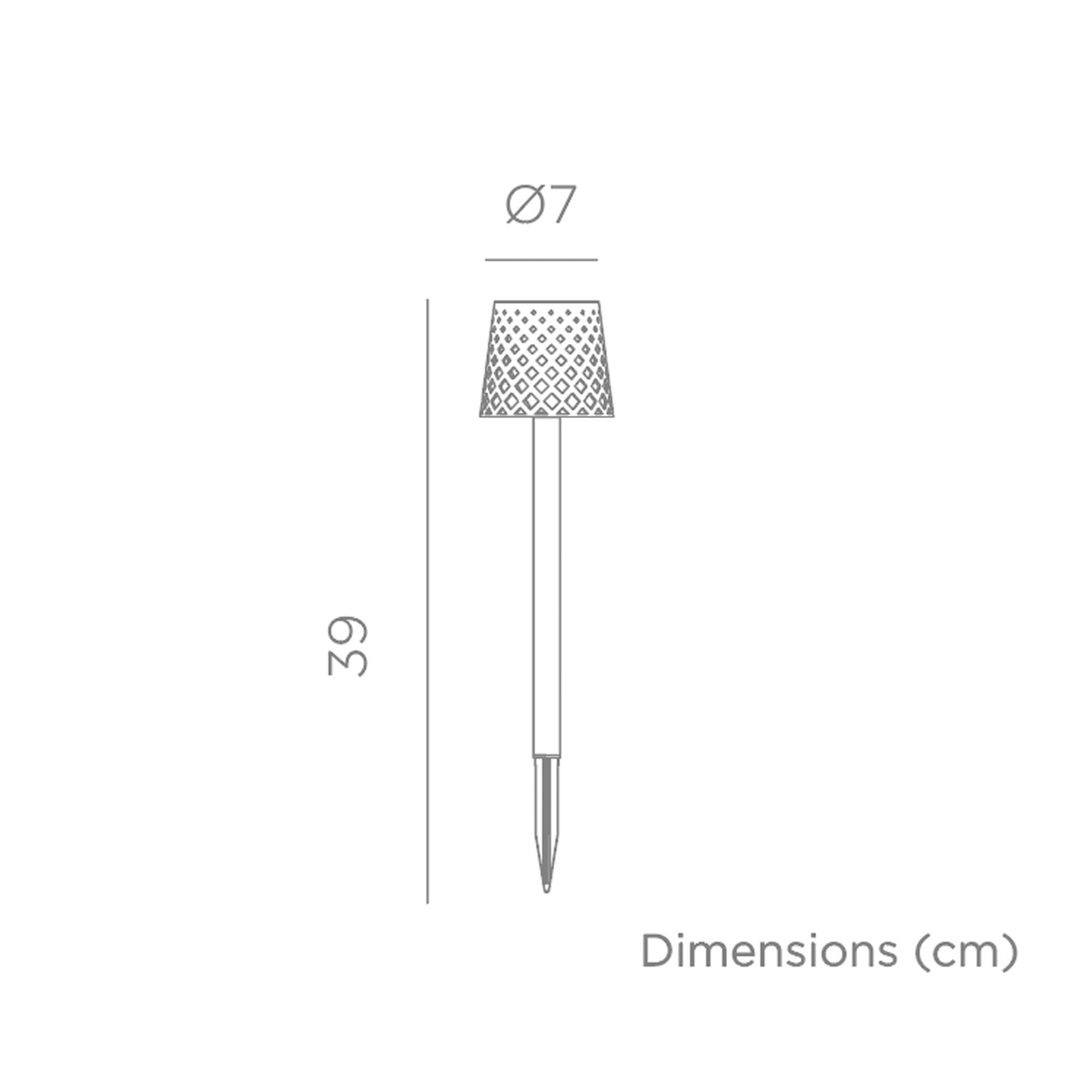 Schéma de dimensions indiquant une hauteur de trente-neuf centimètres et un diamètre de sept.