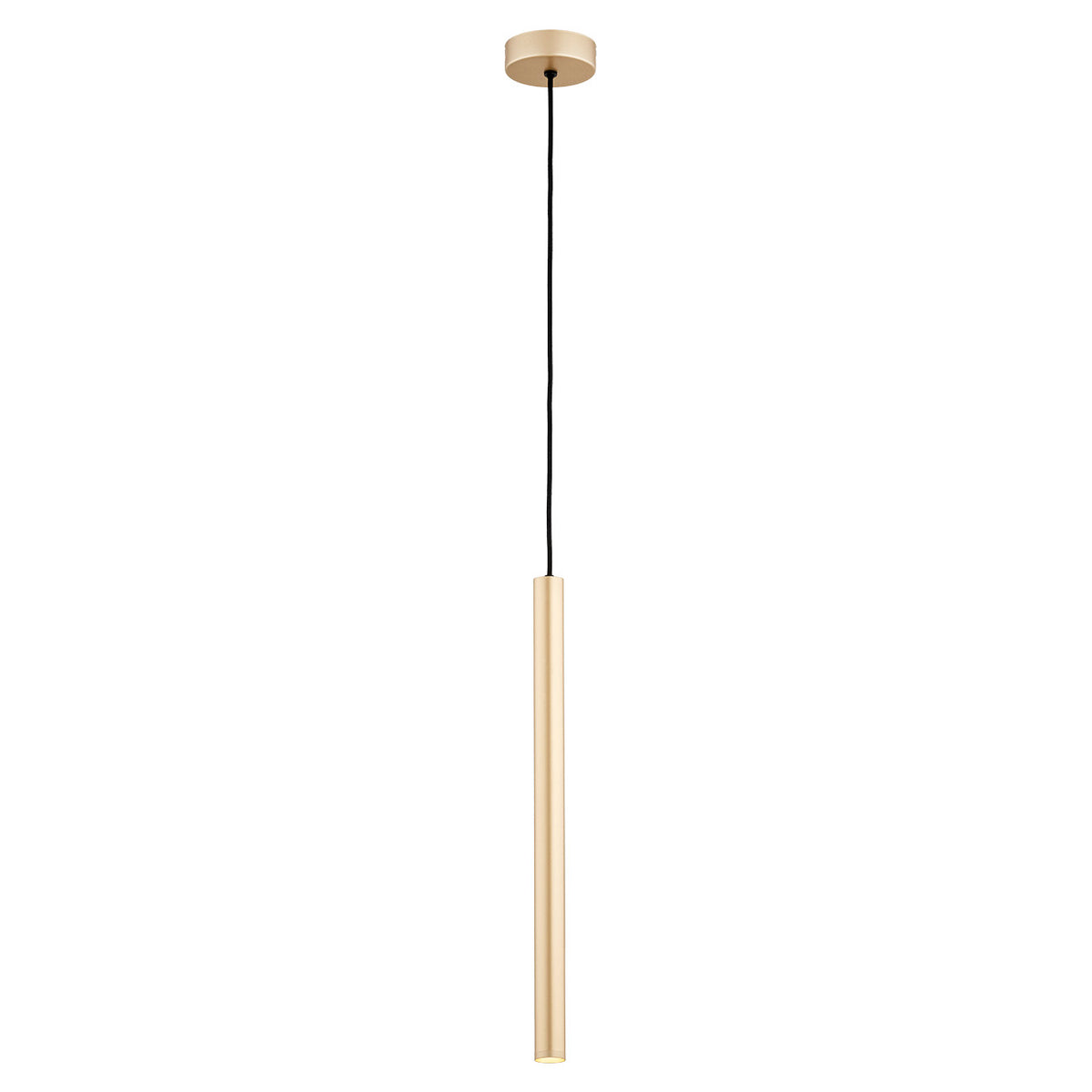 Suspension dorée de face avec câble noir et rosace dorée au plafond