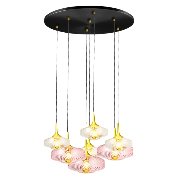 Rosace Roxanne 07 – Suspension architecturale 7 lumières en verre soufflé, style contemporain