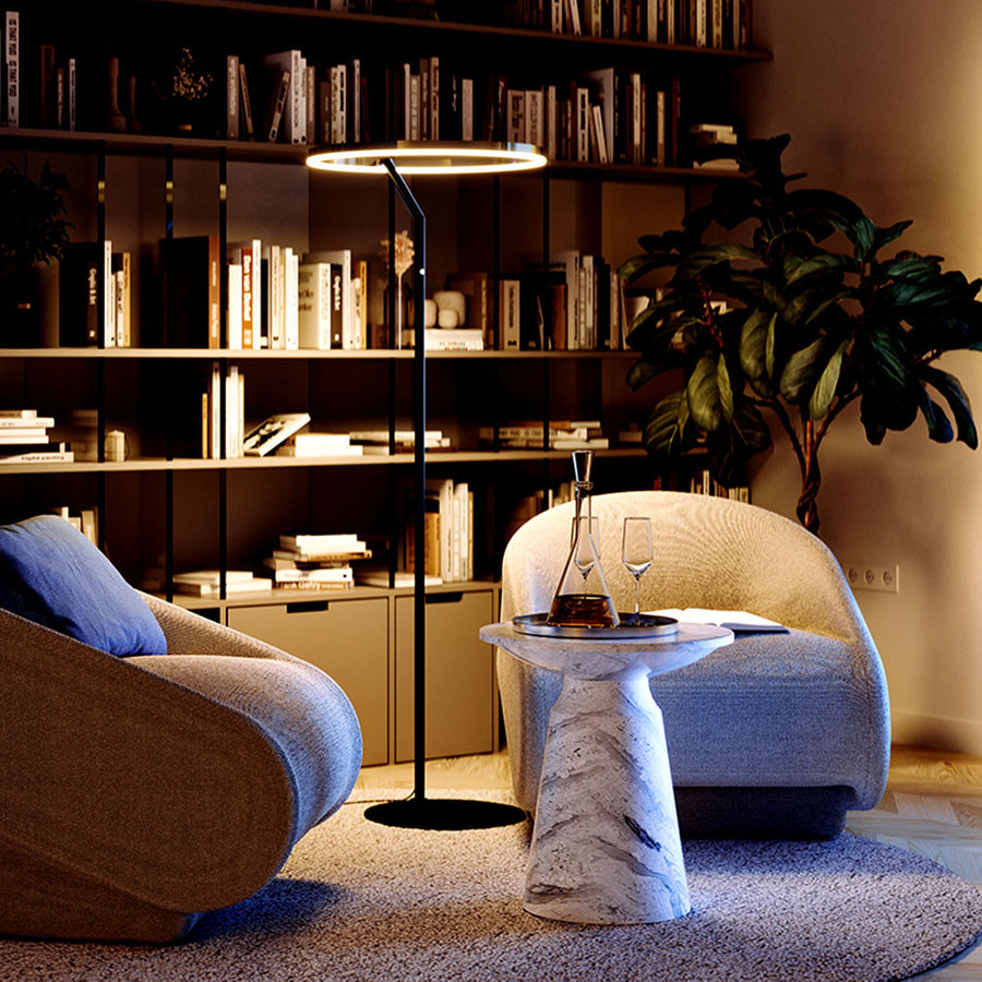 Lampadaire LED Ring, Ø 60 cm, variateur tactile