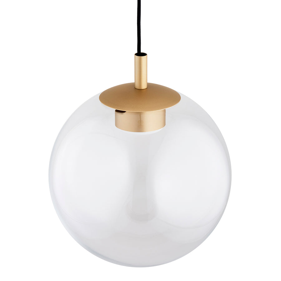 Détail du support en laiton et de la calotte du globe en verre transparent.