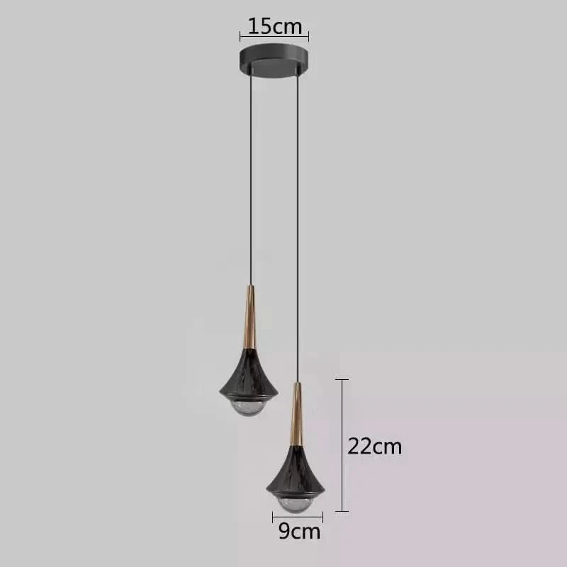 Nordic Light Luxury LED Pendant Lights Mirror Lamp Home Kitchen Island Dining Living Room Bar Cafe Droplight Fixture | Designix - Black-2 heads Cold White - https://designix.fr/