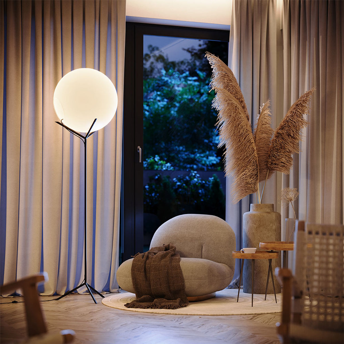 Lampadaire Orb Poseidon globe en verre, H 175 cm