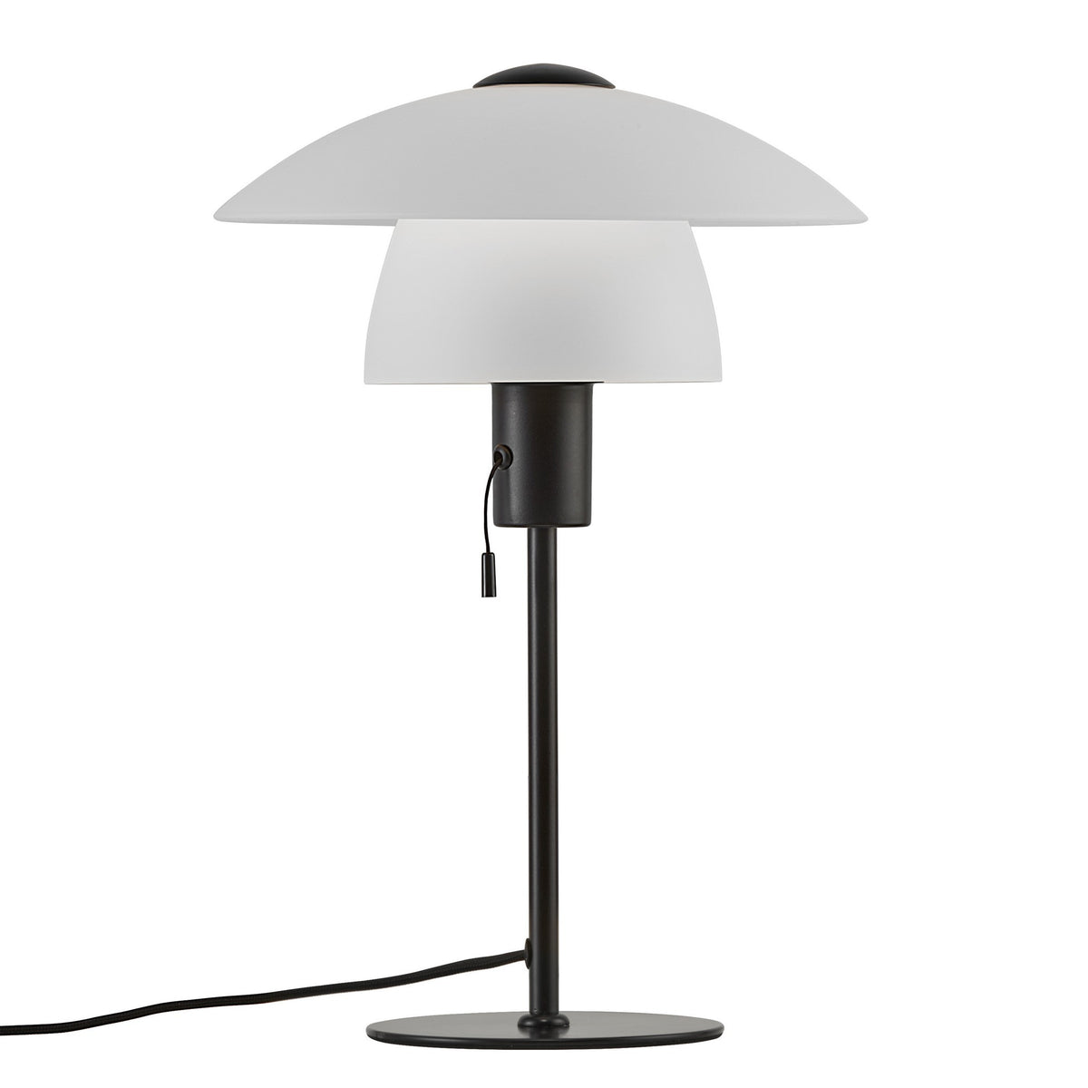 Profil de la lampe allumée, cône de verre éclairé sous le dôme