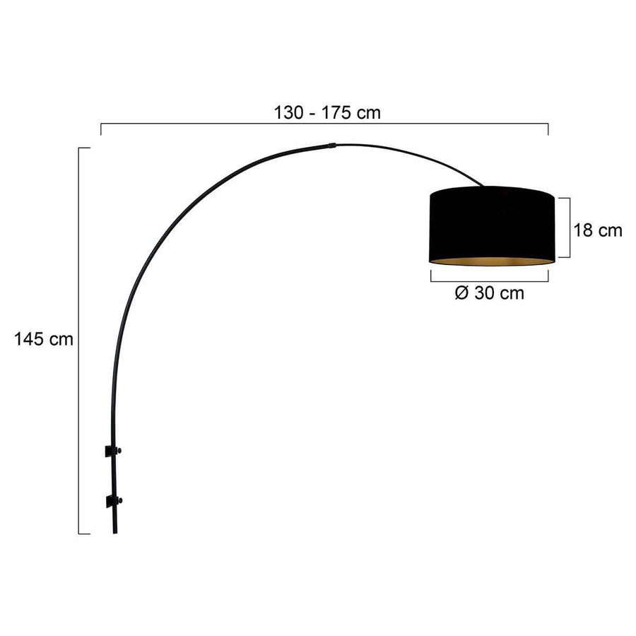 Applique murale arc orientable, abat-jour lin noir et doré | Doréa