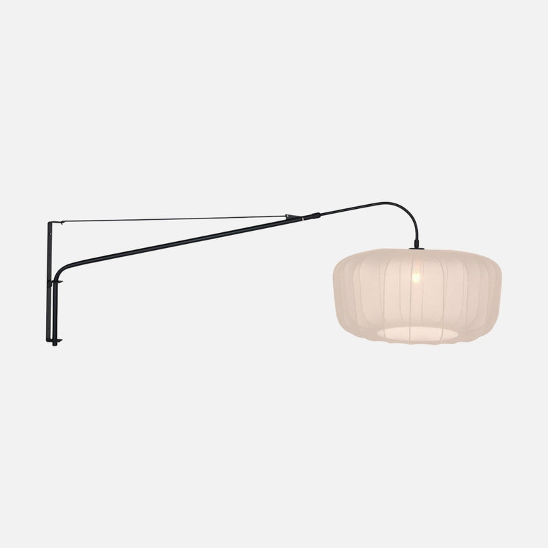 long swing arm wall lamp, white pleated lampshade Ø60 | Vélane