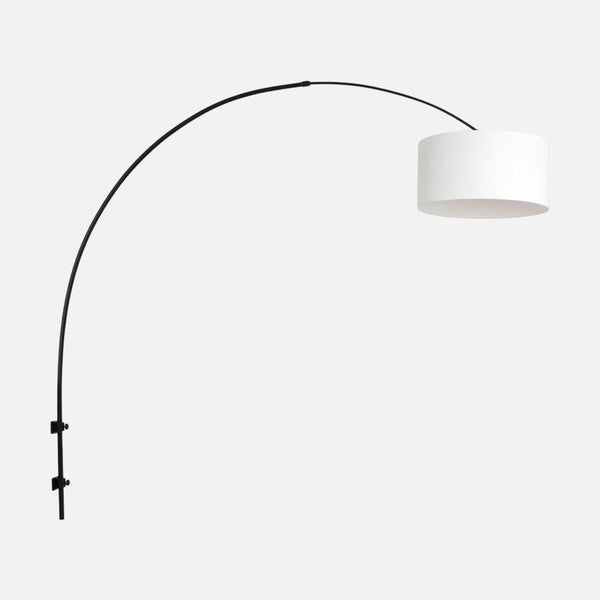 White linen reading wall lamp, large adjustable black arc Ø 30 cm | Linéa