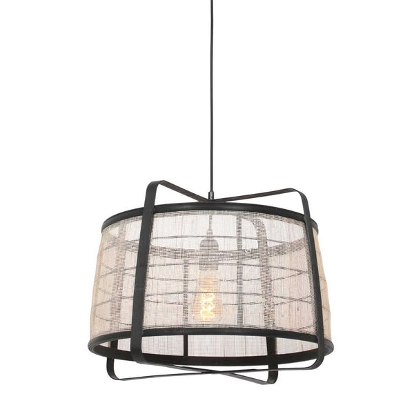 Black Metal and Transparent Jute Pendant Light