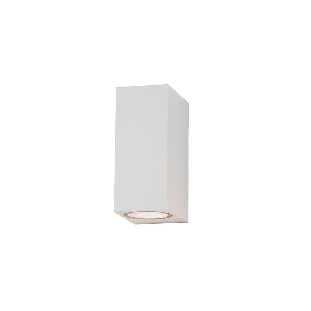 Applique blanche rectangulaire vue de face, ouverture circulaire sous le boîtier.