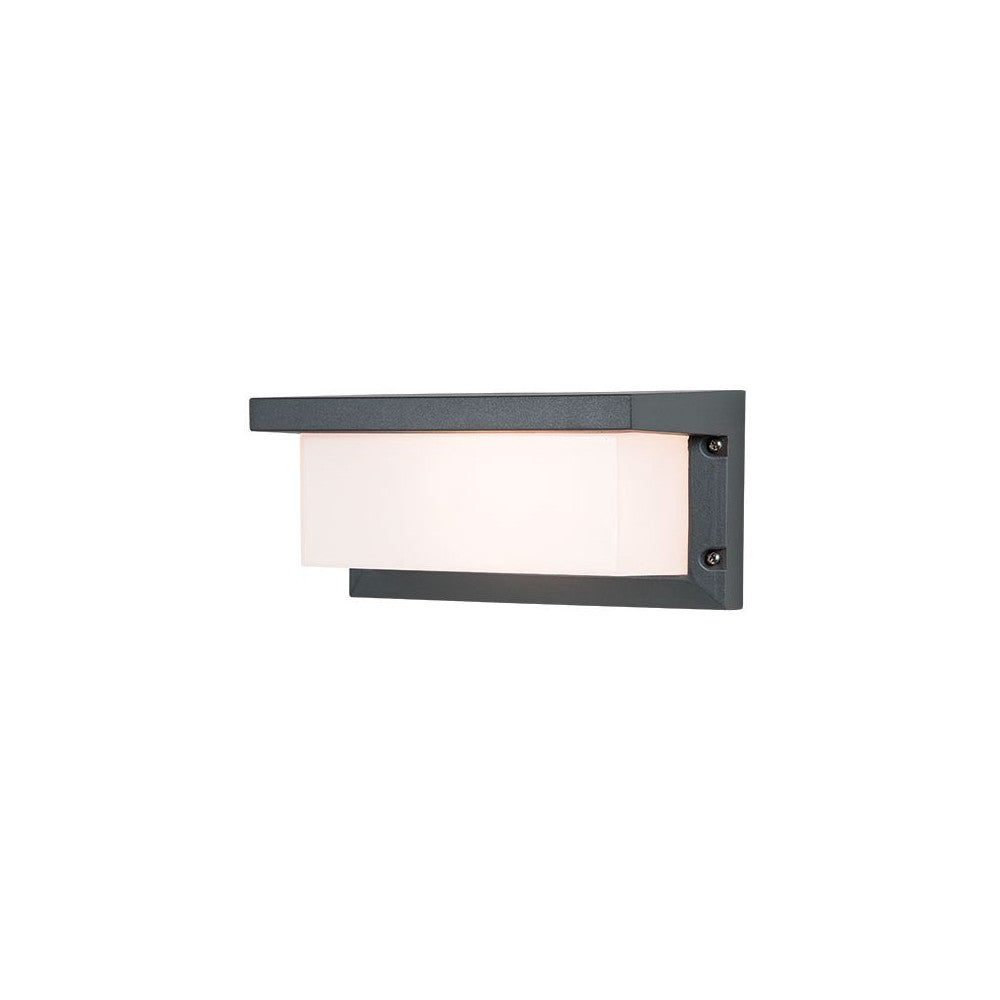 Applique extérieure graphite rectangulaire, diffuseur blanc, vue de face sur fond blanc.