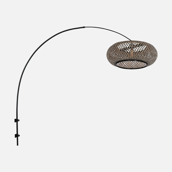 Arc wall reading lamp, braided bamboo lampshade Ø 60 cm | Banwa