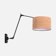 Articulated wall lamp, cork lampshade & long black arm Ø 30 cm | Prestige Chic