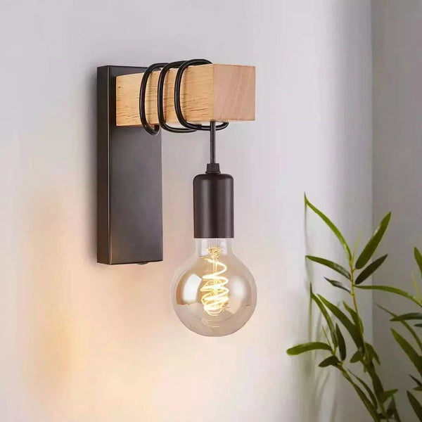 Wood and Black Wall Light | Elegant Fusion