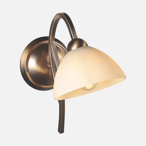 Bronze wall sconce, cream marbled glass lampshade for bedroom | Anthéa