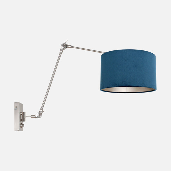 extendable wall lamp, blue velvet lampshade & 90 cm articulating arm | Velura