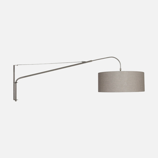 Grey wall lamp with large adjustable arm, linen lampshade Ø 50 cm | Néva