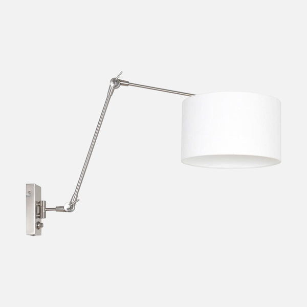 White linen wall lamp with dimmer, adjustable steel arm | Prestige Chic