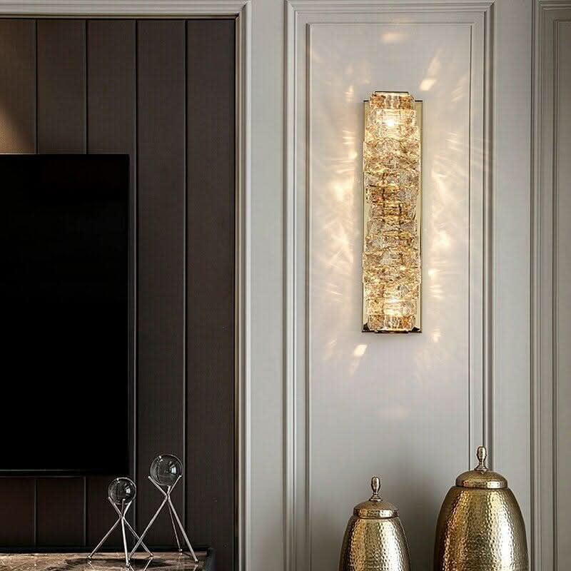 Applique Murale Rectangulaire en Cristal | Reflection - Designix Applique Murale Or | Hauteur 26cm Blanc Chaud