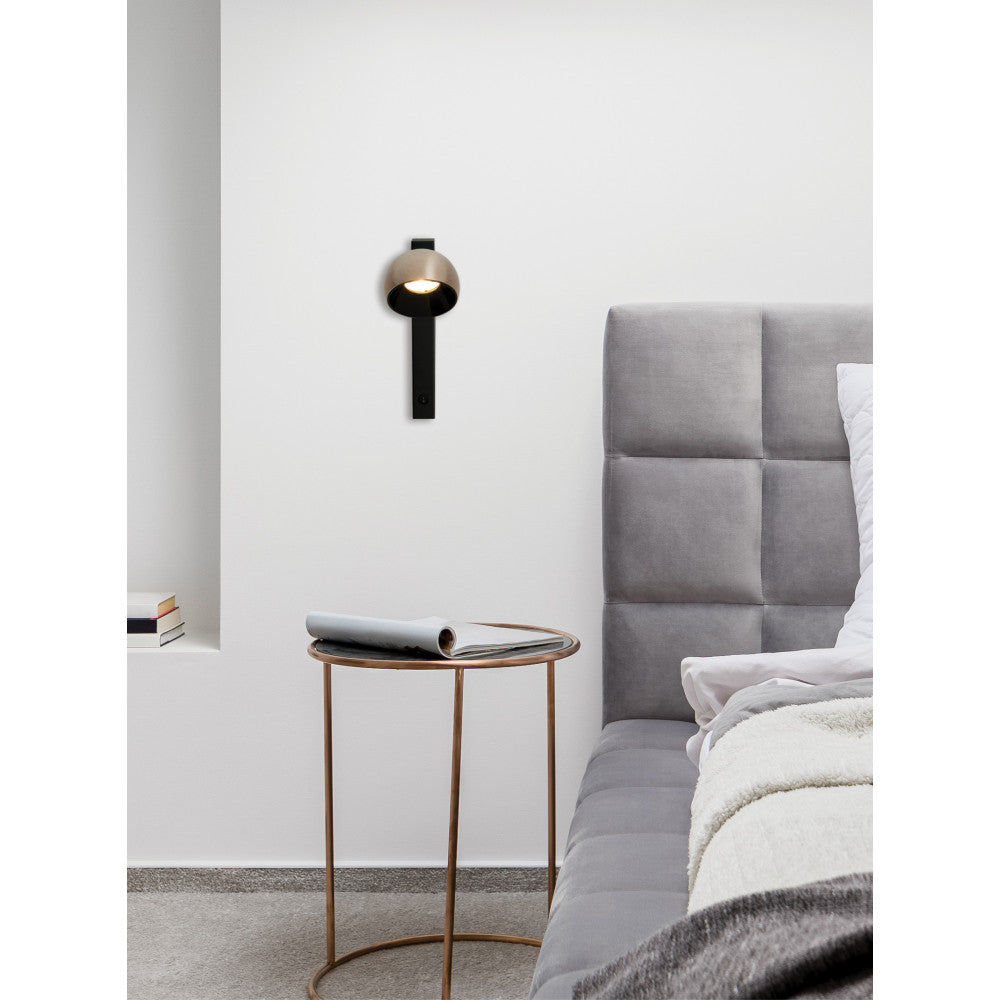 Applique Murale ZAMBELIS 13W Dimmable DESIGN Noir Sable et Champagne Brosse 25340