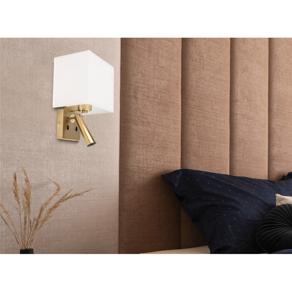 Applique Orientable ZAMBELIS E27 DESIGN Laiton Brosse et Beige Sans Source H73