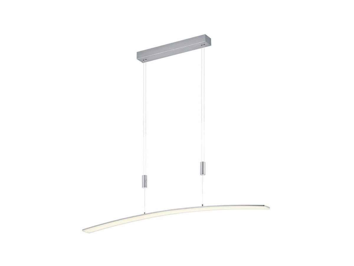 Vue d'ensemble de la suspension avec platine rectangulaire au plafond et câbles de retenue.
