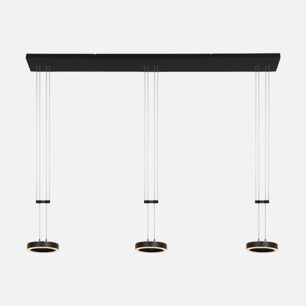 3-light black pendant light, 120 cm LED bar | Piola