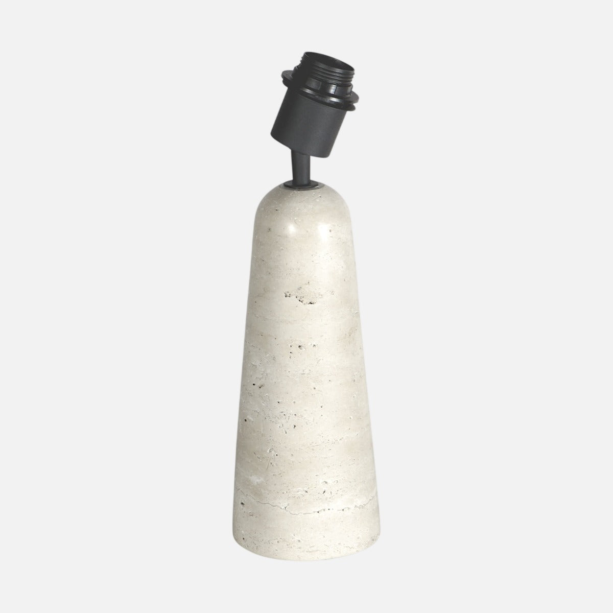 Lampe à poser en travertin crème à ampoule apparente, socle conique