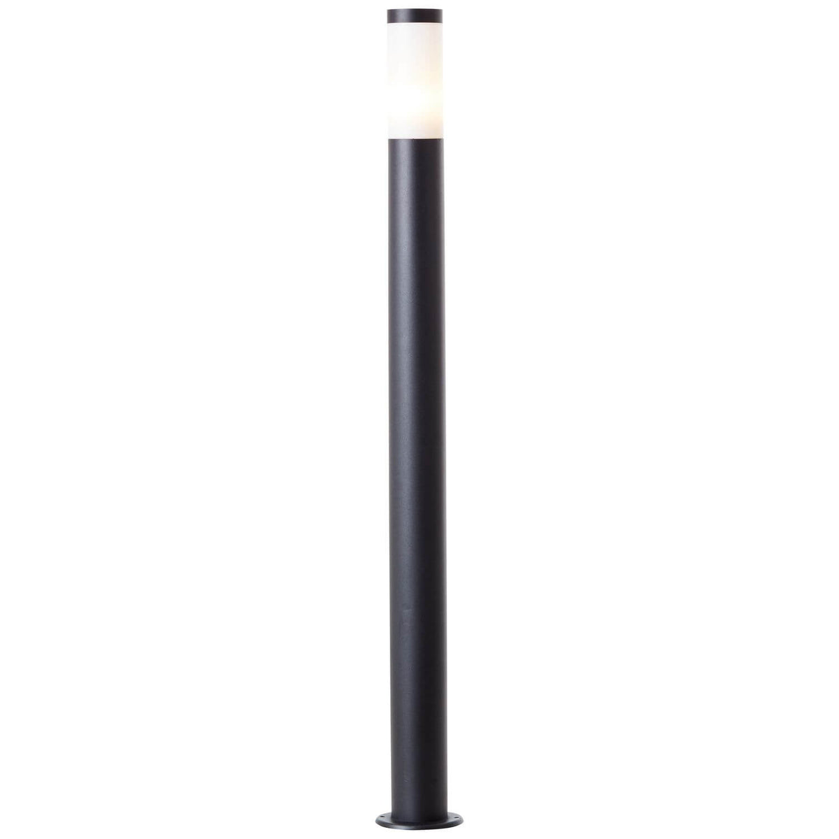 Borne extérieure noire cylindrique allumée, vue de face sur fond blanc