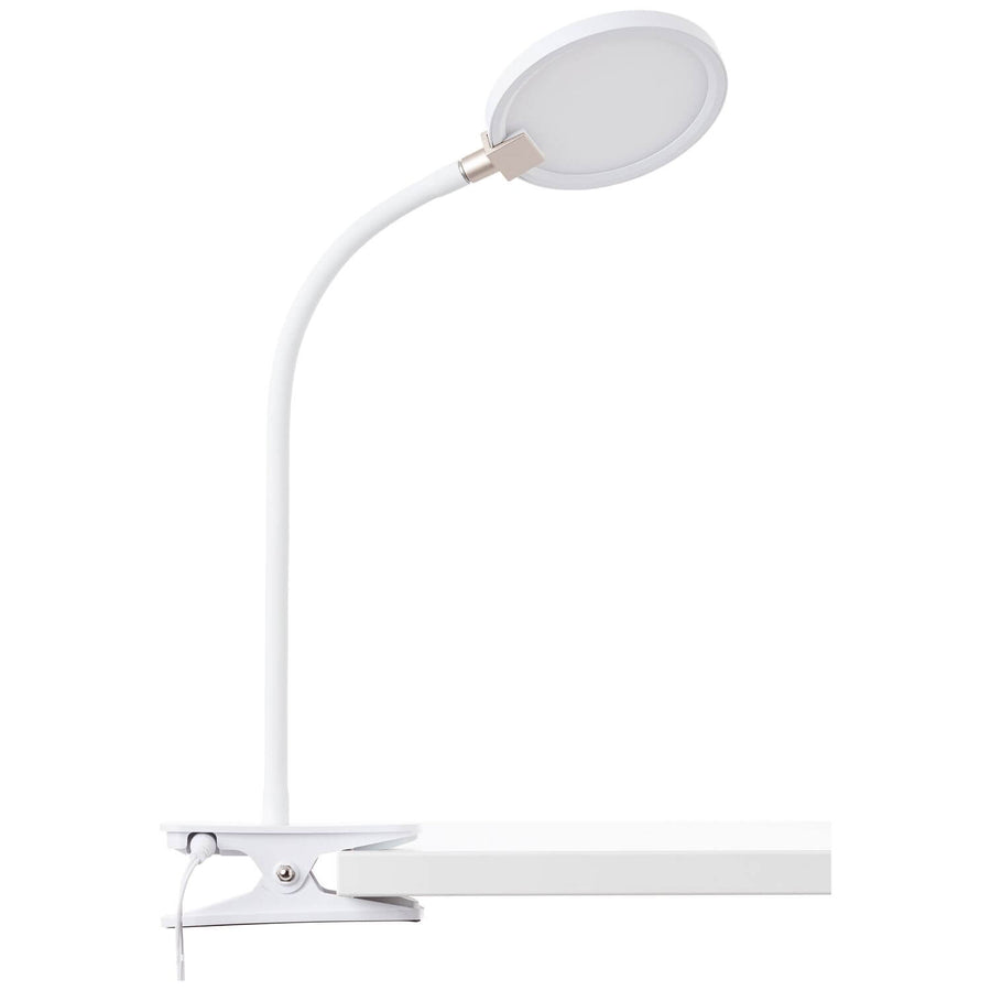 Même lampe éteinte de face, diffuseur blanc opaque et bordure grise