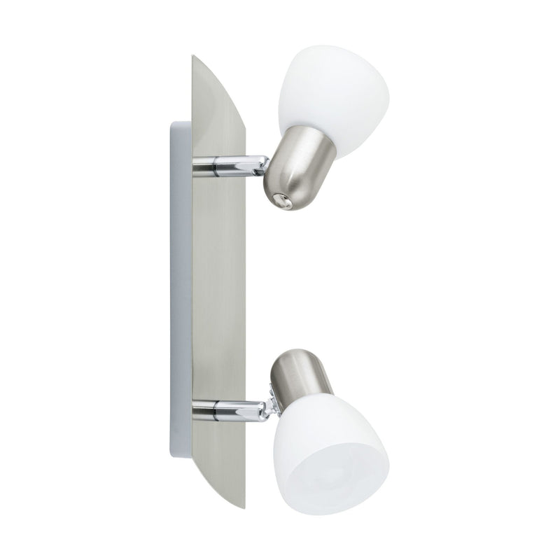 Spot Enea nickel et blanc mat, verre, L 30 cm