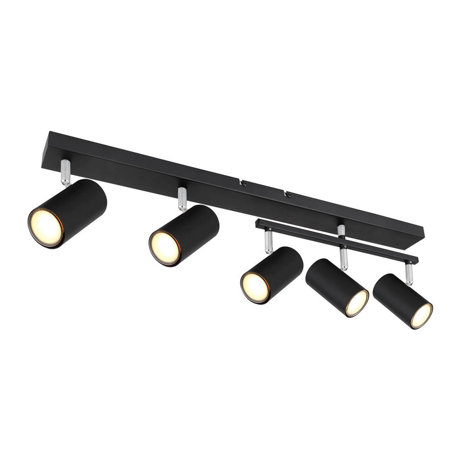 Vue d'ensemble du spot noir cinq têtes cylindriques orientables