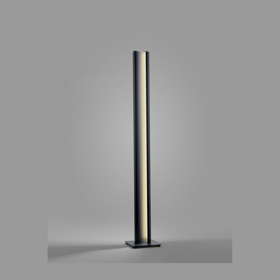 Vue de face du lampadaire noir vertical avec diffuseur lumineux central.