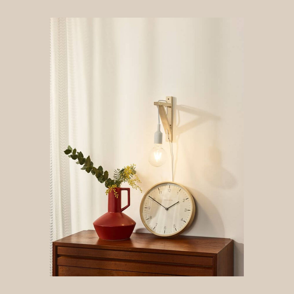 Applique murale FIX blanche et bois clair
