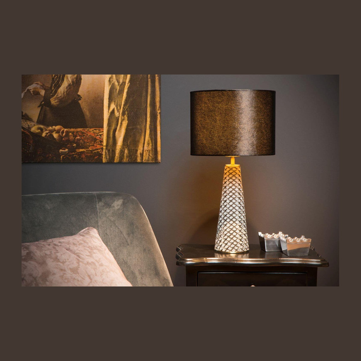 Lampe à poser Extravaganza Velvet noire et grise, coton