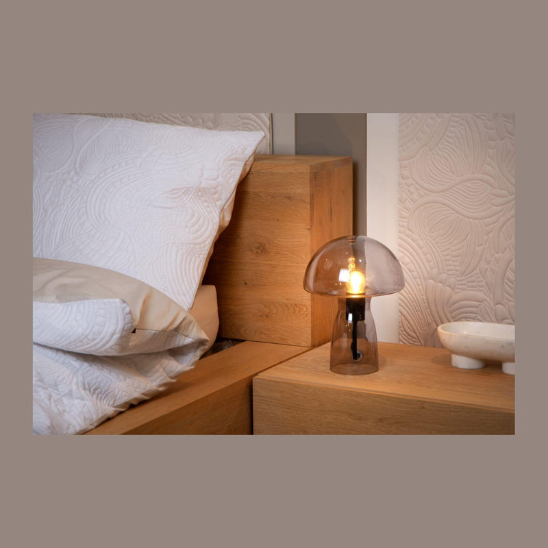 Lampe à poser Fungo fumée et grise, verre