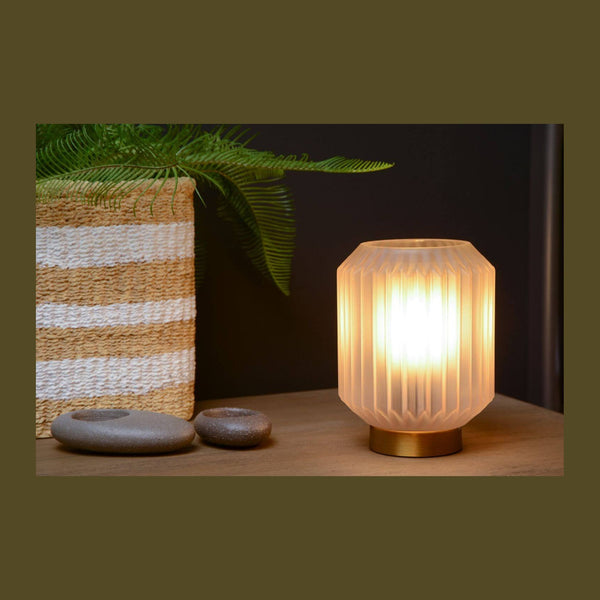 Lampe à poser Sueno blanche et dorée mat, verre
